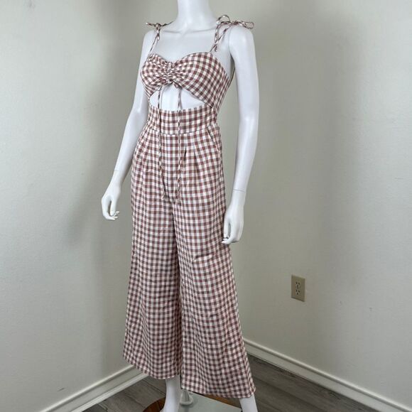 Song of Style Womens Size S Brown Senna Gingham Cutout Wide Leg Jumpsuit Pants - Picture 6 of 15